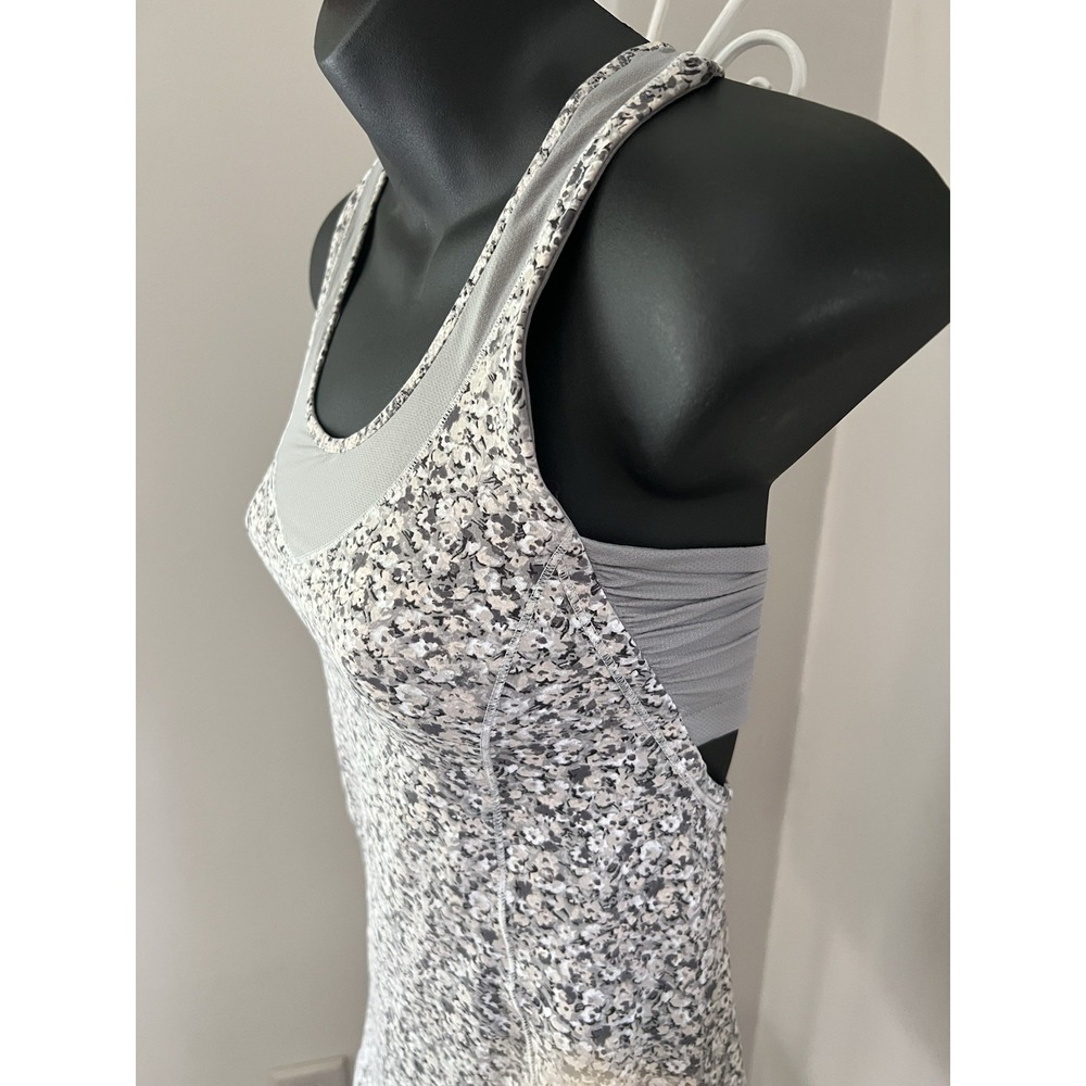 Lululemon Gray Floral Turbo Tank Top Racerback Ruched 4 Bra Athletica Run Tennis - Picture 1 of 10